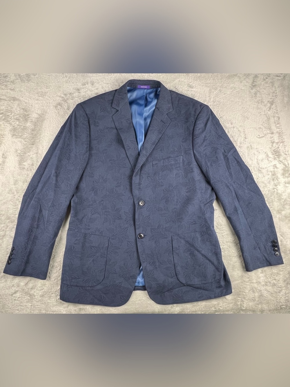 Alan Flusser Seersucker Blazer Mens L Navy Blue Floral Striped Cotton Sport Coat